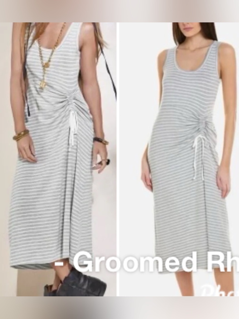 CAbi Grey/White Striped Easy Tank Dress W/ Side Ruching Size L